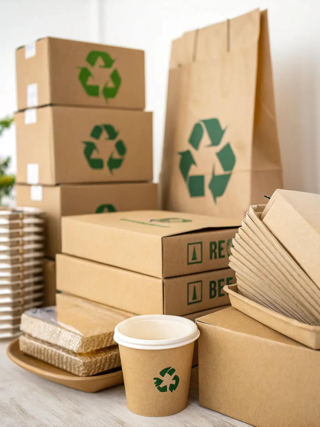 A neatly stacked pile of flattened cardboard boxes ready for recycling pickup, with clear markings indicating they are prepared according to Casper Curbside Recycling guidelines.